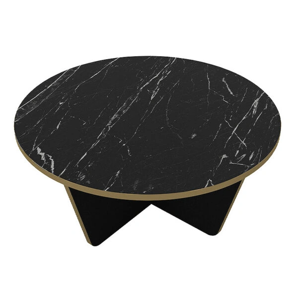 Τραπεζάκι σαλονιού Lagerta χρώμα μαύρο εφέ μαρμάρου Ø75x35εκ.