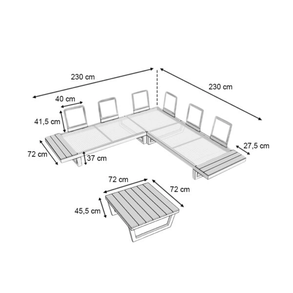 Σαλόνι κήπου γωνιακό Lyra σετ 3 τμχ μέταλλο - ξύλο χρώμα λευκό