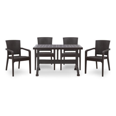 Σετ τραπεζαρία κήπου Callan 5τμχ πολυπροπυλενίου τραπέζι 120x70 - πολυθρόνα recycled χρώμα καφέ S_GP046-0002,1+GP046-0001,2x4