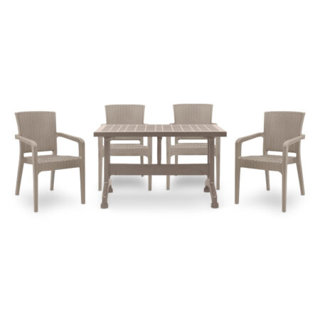 Σετ τραπεζαρία κήπου Callan 5τμχ πολυπροπυλενίου τραπέζι 120x70 - πολυθρόνα recycled χρώμα cappuccino S_GP046-0002,2+GP046-0001,3x4