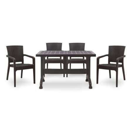 Σετ τραπεζαρία κήπου Callan Megapap 5τμχ πολυπροπυλενίου τραπέζι 140x80 - πολυθρόνα recycled χρώμα καφέ S_GP046-0003