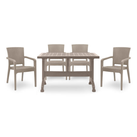 Σετ τραπεζαρία κήπου Callan Megapap 5τμχ πολυπροπυλενίου τραπέζι 140x70 - πολυθρόνα recycled χρώμα cappuccino S_GP046-0003