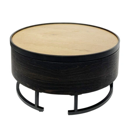BARREL COFFEE TABLE ΜΕ ΑΠΟΘ/ΚΟ ΧΩΡΟ ΜΑΥΡΟ ΦΥΣΙΚΟ ΜΑΥΡΟ 80x80xH39