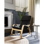 Πολυθρόνα Zenia  κουνιστή σε μαύρο ύφασμα και φυσικό ξύλο