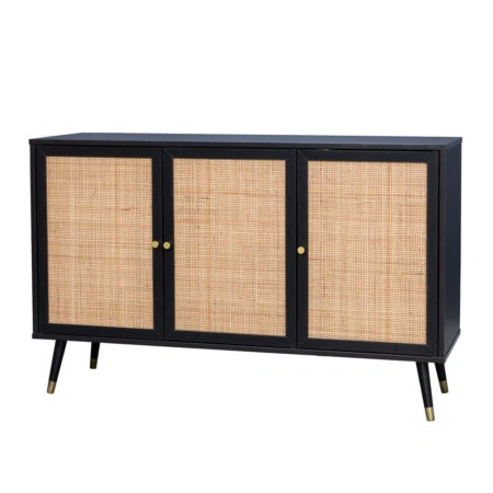 VIENNA ΜΠΟΥΦΕΣ ΜΑΥΡΟ ΜΕ RATTAN 120x39xH75