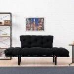 Καναπές κρεβάτι PWF-0018  2θέσιος με ύφασμα χρώμα μαύρο 155x73x85cm