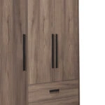 Ντουλάπα ρούχων Edritte  τρίφυλλη με συρτάρια ανοιχτό καρυδί μελαμίνη 120x52x195εκ