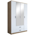 Ντουλάπα τετράφυλλη με καθρέπτη Rersin λευκό καρυδί μελαμίνη 140x51.5x210εκ
