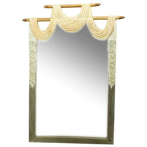 Curtain Ξύλινος Καφέ Καθρέπτης Τοίχου 130cm