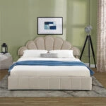 Κρεβάτι Wardie  βελούδο μπεζ με αποθηκευτικό χώρο 160x200εκ