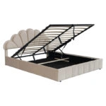Κρεβάτι Wardie  βελούδο μπεζ με αποθηκευτικό χώρο 160x200εκ