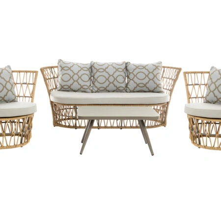 Artekko Καναπές διθέσιος οβάλ από πλαστ. ρατάν με δύο πολυθρόνες και τραπεζάκι ΣΕΤ/4 (183x77x70)cm