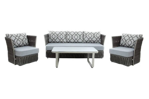 Σαλόνι εξωτερικού χώρου από πλαστ. ρατάν με μαξιλάρια γκρι ΣΕΤ/4 (197x78x70)cm