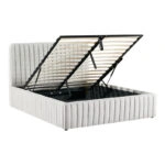 Κρεβάτι διπλό Zilin  ύφασμα γκρι-μπεζ με αποθηκευτικό χώρο 160x200εκ