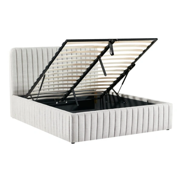 Κρεβάτι διπλό Zilin  ύφασμα γκρι-μπεζ με αποθηκευτικό χώρο 160x200εκ