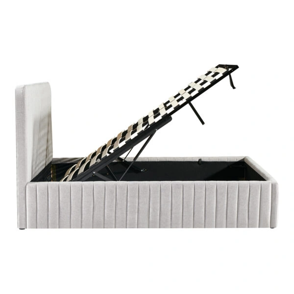 Κρεβάτι διπλό Zilin  ύφασμα γκρι-μπεζ με αποθηκευτικό χώρο 160x200εκ