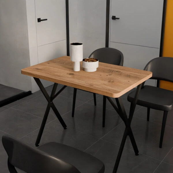 Τραπέζι Zeryin  oak μελαμίνης-μαύρο μέταλλο 110x70x75εκ