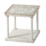 Τραπεζάκι βοηθητικό ξύλινο με σκαλιστό καπάκι και γυαλί (61x61x61)cm