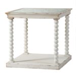 Τραπεζάκι βοηθητικό ξύλινο με σκαλιστό καπάκι και γυαλί (61x61x61)cm