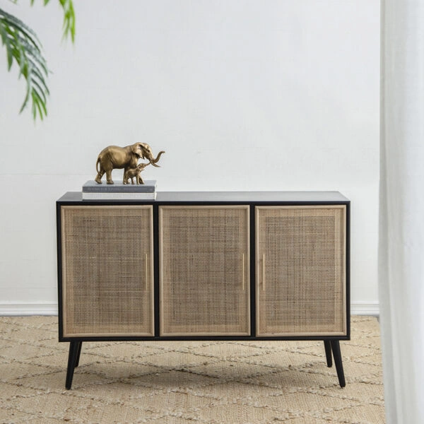 Traec Μπουφές Ξύλινος Μαύρος με 3 Πόρτες Φυσικού Χρώματος (120x38.5x78)cm