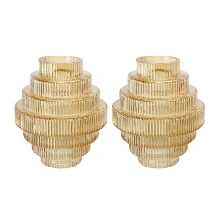 Artekko Fluted Κίτρινο Ημιδιάφανο Διακοσμητικό Βάζο με Ραβδώσεις (15x15x17)cm 2pcs