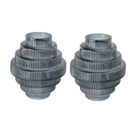 Artekko Fluted Μπλε Ημιδιάφανο Διακοσμητικό Βάζο με Ραβδώσεις (15x15x17)cm 2pcs