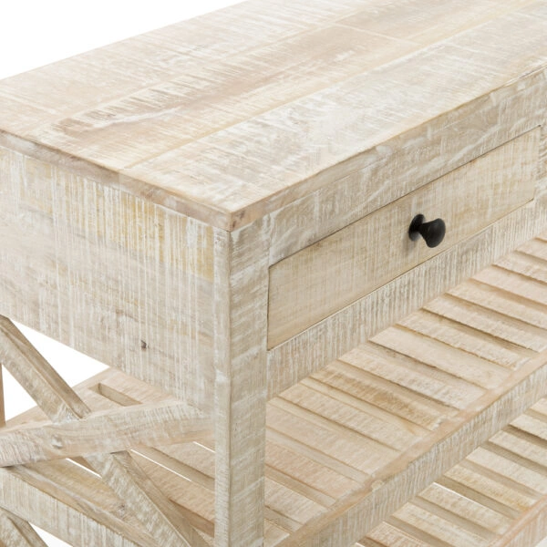 Κονσόλα με δύο συρτάρια & δύο ράφια σε ρόδες Λευκή απόχρωση (110x40x83)cm