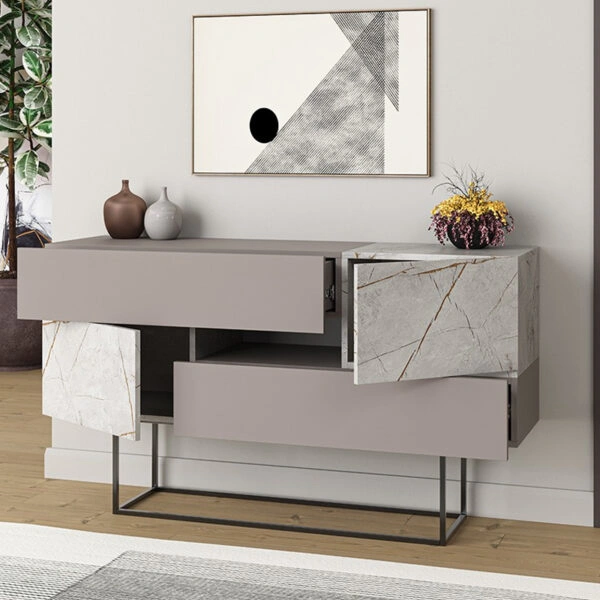 Eros Mocha Μπουφές MDF/Μέταλλο Γκρι/Λευκό (145x40x82)cm