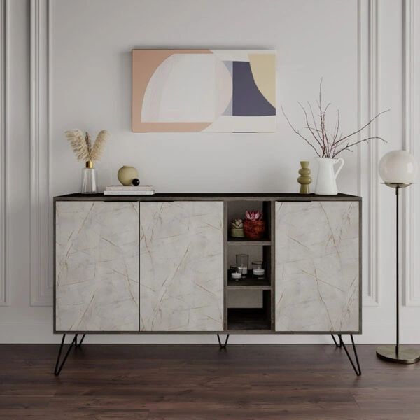 Clara Μπουφές MDF/Μέταλλο Γκρι/Καφέ (145x40x82)cm