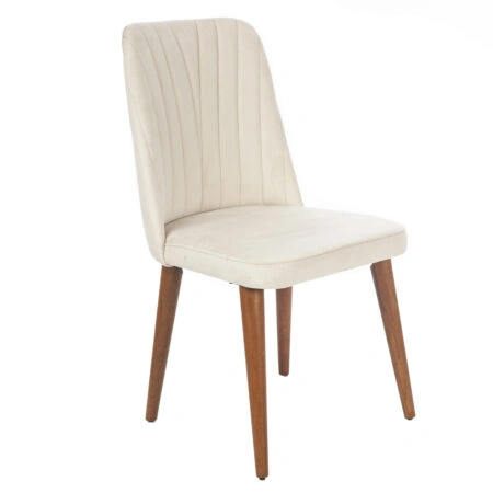 Artekko Lizbon Καρέκλα με Ξύλινο Καφέ Σκελετό και Εκρού Βελούδο (48x60x92)cm