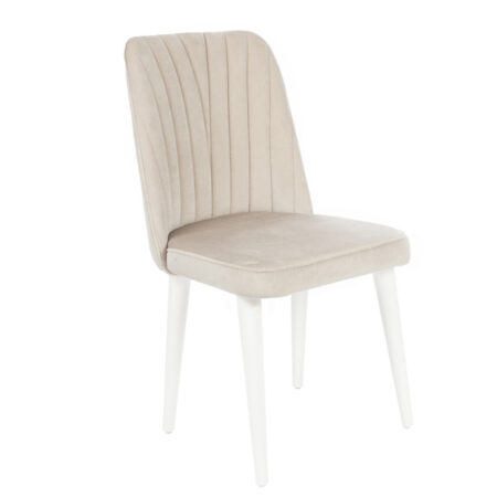 Artekko Lisbon Καρέκλα με Ξύλινο Λευκό Σκελετό και Απαλό Μπεζ Βελούδο (48x60x92)cm