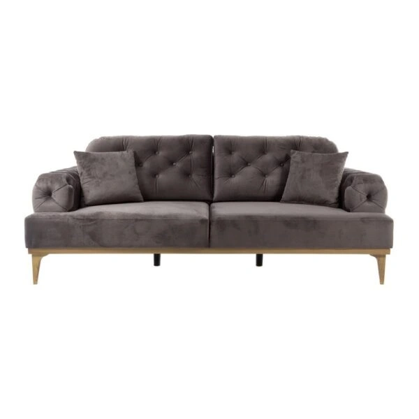 Nup Καναπές Τριθέσιος με Καπιτονέ Μπράτσα και Μαξιλάρια Πλάτης και Πλαστικό Πόδι σε εφέ Ξύλου (220x100x74)cm