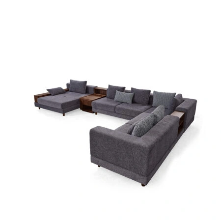 Artekko Prag Καναπές Γωνία Αριστερή με Βοηθητ. Τραπεζάκι και Ράφια Ξύλο/Ύφασμα Γκρι (440x300x65)cm