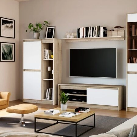 Sae Σύνθετο Σαλονιού Λευκό-Σημύδα με Φωτισμό Led (290x35x181)cm