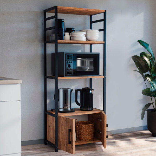 Έπιπλο κουζίνας Agero μεταλλικό - μελαμίνης χρώμα μαύρο - pine oak 56,1x30x138,3εκ.