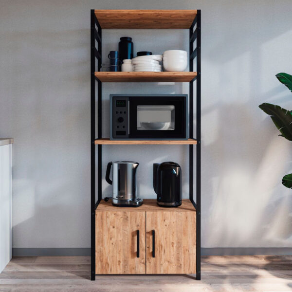 Έπιπλο κουζίνας Agero μεταλλικό - μελαμίνης χρώμα μαύρο - pine oak 56,1x30x138,3εκ.