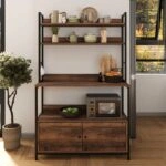 Έπιπλο κουζίνας Severo  μεταλλικό - μελαμίνης χρώμα μαύρο - καπνιστή καρυδιά 101x36x160εκ.