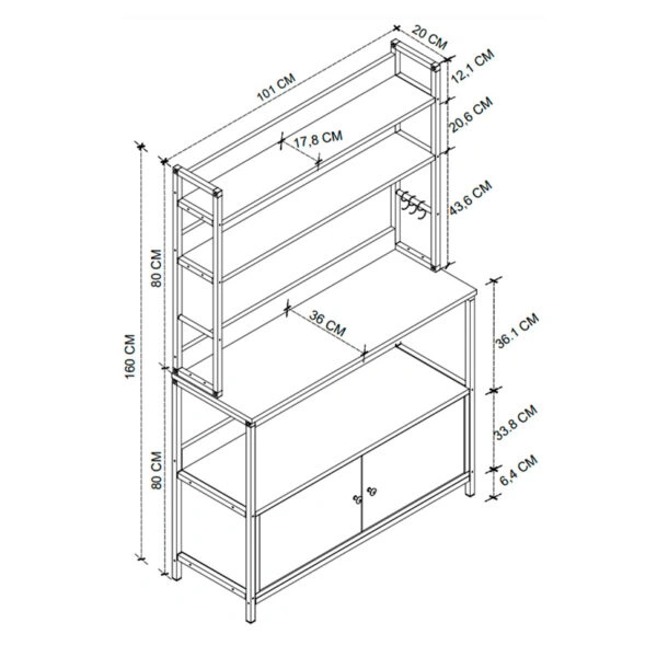 Έπιπλο κουζίνας Severo  μεταλλικό - μελαμίνης χρώμα μαύρο - καπνιστή καρυδιά 101x36x160εκ.