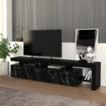 Έπιπλο τηλεόρασης Acnes χρώμα μαύρο - μαύρο εφέ μαρμάρου 220x40x52εκ.