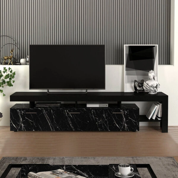 Έπιπλο τηλεόρασης Acnes χρώμα μαύρο - μαύρο εφέ μαρμάρου 220x40x52εκ.