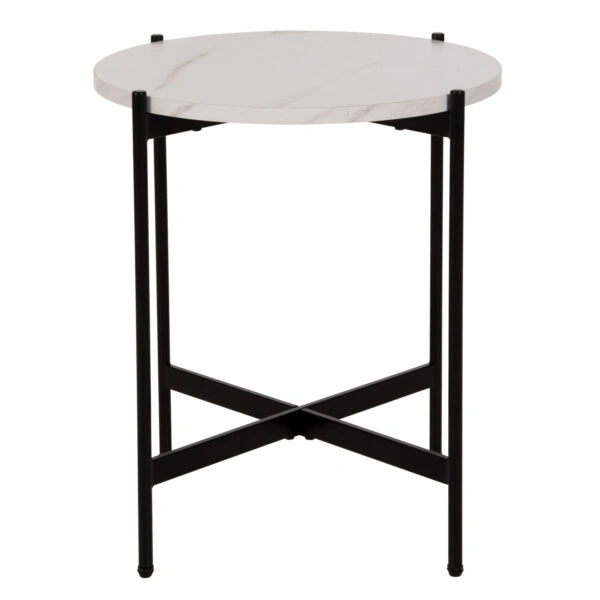 ΒΟΗΘΗΤΙΚΟ ΤΡΑΠΕΖΙ HM9589.05 MDF ΛΕΥΚΟ ΜΑΡΜΑΡΟ-ΜΑΥΡΗ ΜΕΤΑΛΛΙΚΗ ΒΑΣΗ Φ50x55Υεκ.