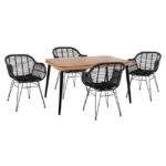 ΣΕΤ 5ΤΜΧ ALLEGRA WICKER ΜΕ ΤΡΑΠΕΖΙ 140X80Χ78Υ ΜΠΕΖ & ΜΑΥΡΟ ΧΡΩΜΑ HM10508