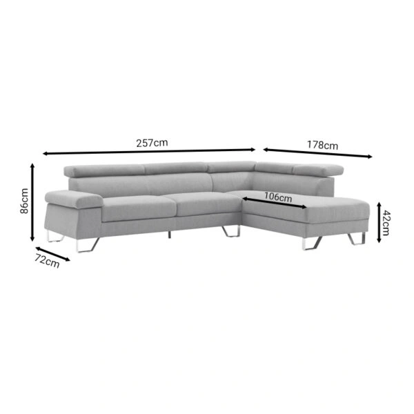 Γωνιακός καναπές Gracious  αριστερή γωνία ύφασμα μπεζ 257x178x86εκ