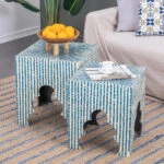 Ivory Βοηθητικά Τραπεζάκια/Σκαμπό MDF/Capiz Μπλε (45x45x50.5)cm Σετ/2