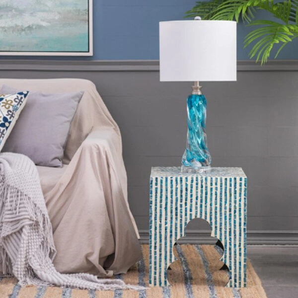 Ivory Βοηθητικά Τραπεζάκια/Σκαμπό MDF/Capiz Μπλε (45x45x50.5)cm Σετ/2