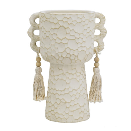 Artekko Antique Μπεζ Τσιμεντένιο Δοχείο με Φούντες (17.6x12.5x24)cm