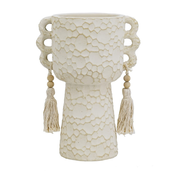 Artekko Antique Μπεζ Τσιμεντένιο Δοχείο με Φούντες (17.6x12.5x24)cm