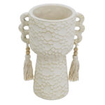 Artekko Antique Μπεζ Τσιμεντένιο Δοχείο με Φούντες (17.6x12.5x24)cm