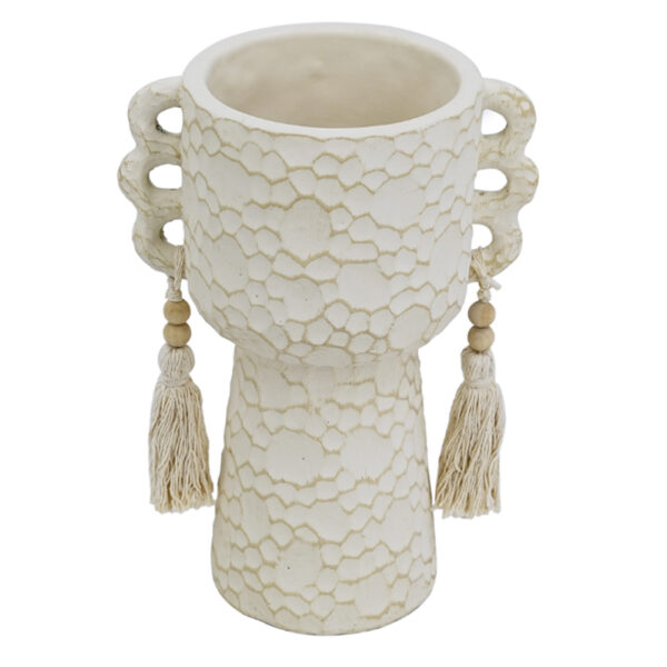 Artekko Antique Μπεζ Τσιμεντένιο Δοχείο με Φούντες (17.6x12.5x24)cm