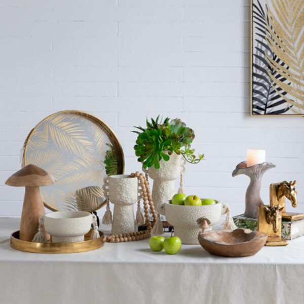 Artekko Antique Μπεζ Τσιμεντένιο Δοχείο με Φούντες (17.6x12.5x24)cm